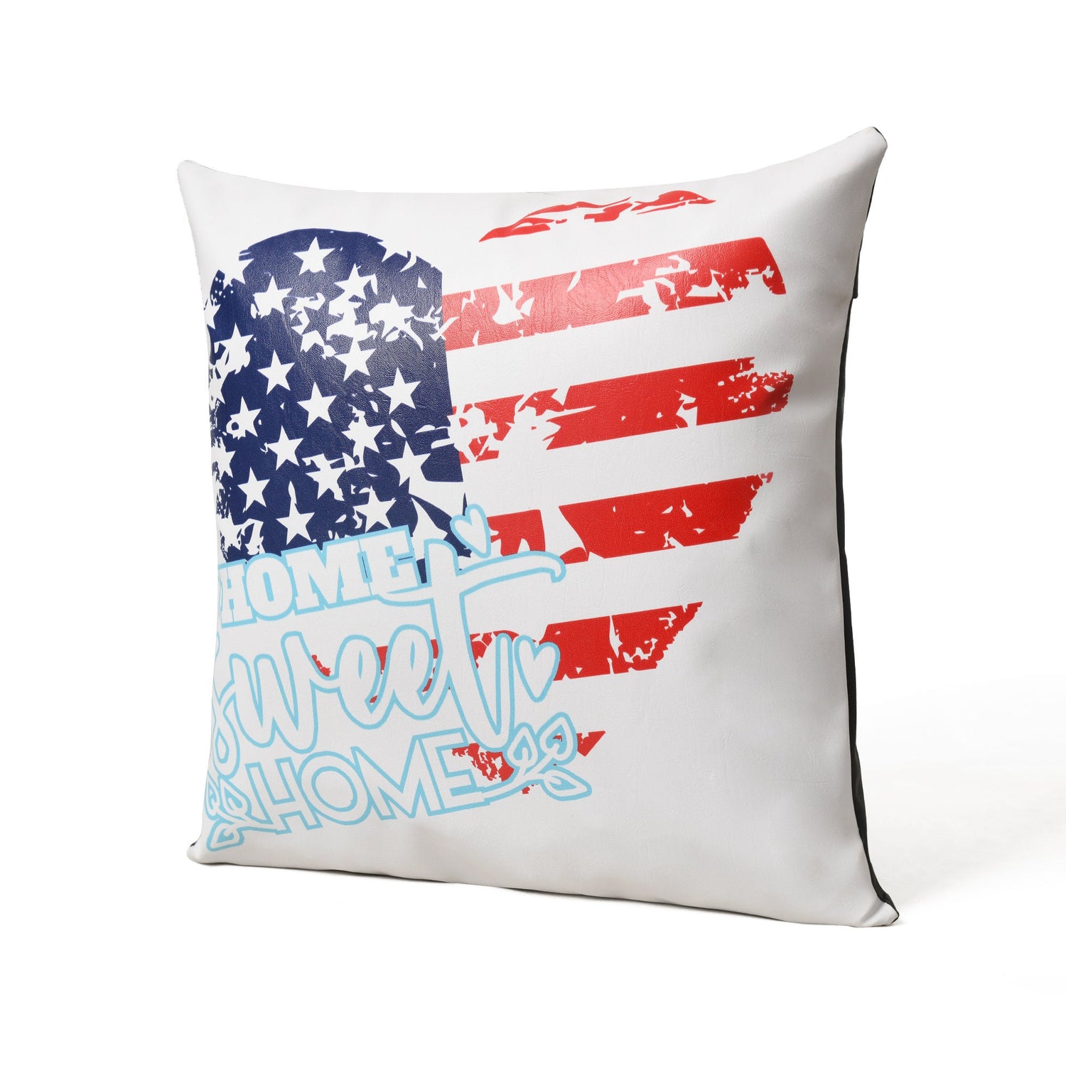 MOUSM Faux Leather Cushion Cover – 18x18 Inches Square Throw Pillowcase, Heart Shape American Flag &amp; Home Sweet Home Print Decorative Pillow Cover for Couch, Sofa, Car, Home &amp; 4th of July Celebration