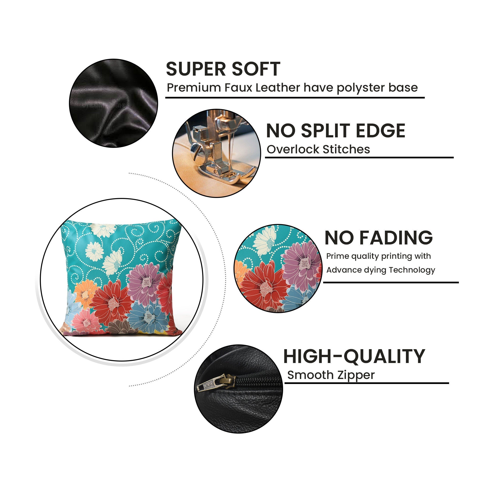 MOUSM Faux Leather Cushion Cover – 18x18 Inches Beautiful Blossom Multi Floral Print Summer Pillow Case – Handmade Decorative Accent Throw Pillow Cover for Sofa, Couch, Living Room &amp; Bedroom – Positive Vibes Home Décor