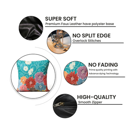 MOUSM Faux Leather Cushion Cover – 18x18 Inches Beautiful Blossom Multi Floral Print Summer Pillow Case – Handmade Decorative Accent Throw Pillow Cover for Sofa, Couch, Living Room &amp; Bedroom – Positive Vibes Home Décor