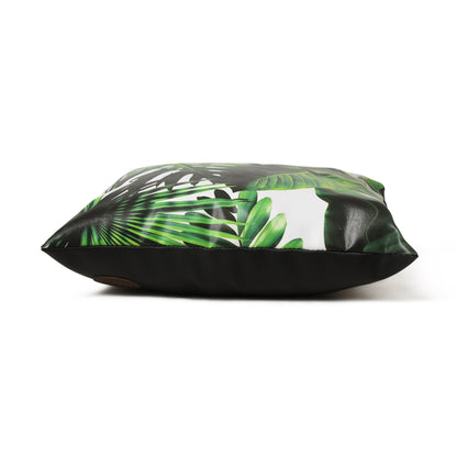 MOUSM Faux Leather Cushion Cover – 18x18 Inches Green Tropical Palm Leaf Print – Decorative Throw Pillowcase for Living Room, Patio, or Bedroom – Exotic Plant-Themed Home Accent