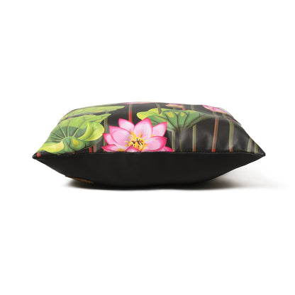 MOUSM Faux Leather Cushion Cover – 18x18 Inches Pink Lotus &amp; Snow Botanical Print – Modern Decorative Throw Pillowcase for Sofa, Living Room, or Bedroom