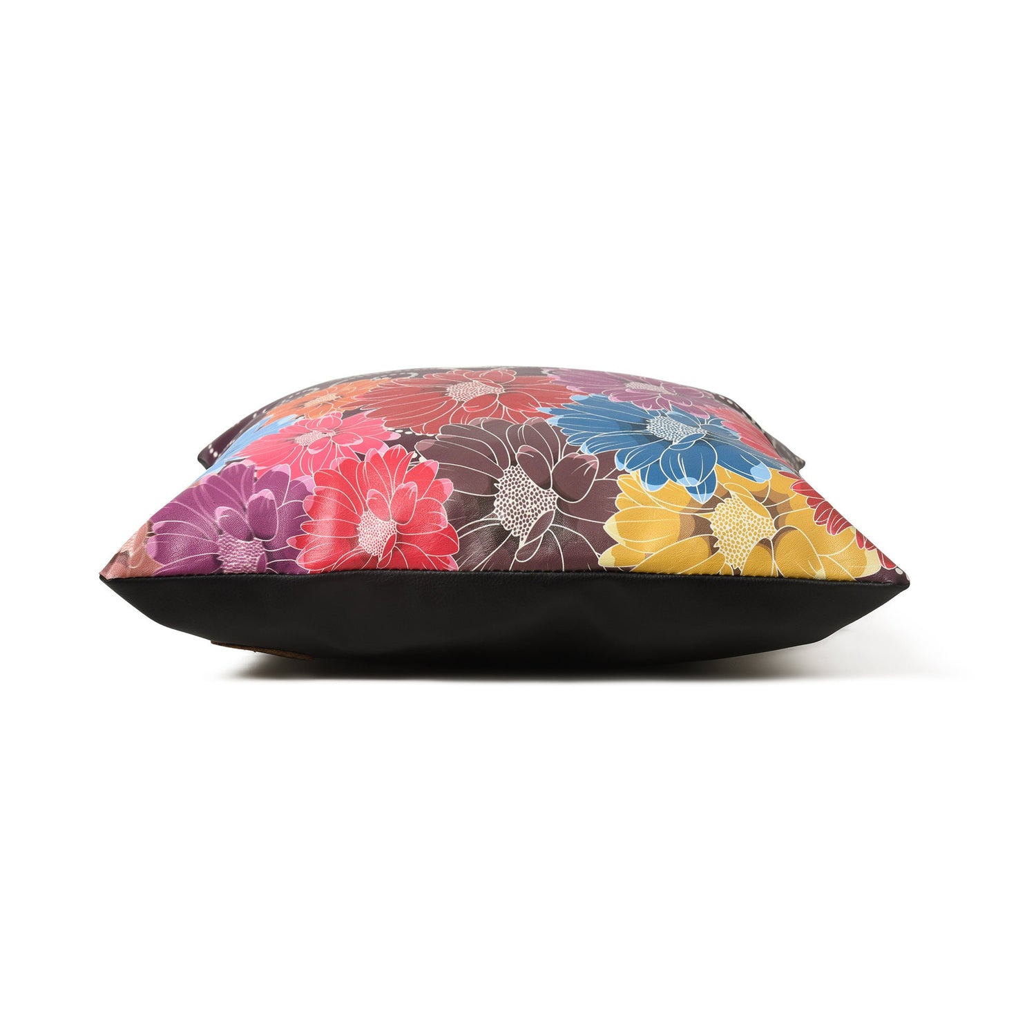 MOUSM Faux Leather Cushion Cover - 18x18 Inches Square Throw Pillowcase, Cushion Cover with Multi-Color Flower Print for Sofa, Couch, Bed, Office &amp; Living Room Décor