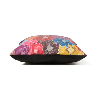 MOUSM Faux Leather Cushion Cover - 18x18 Inches Square Throw Pillowcase, Cushion Cover with Multi-Color Flower Print for Sofa, Couch, Bed, Office &amp; Living Room Décor