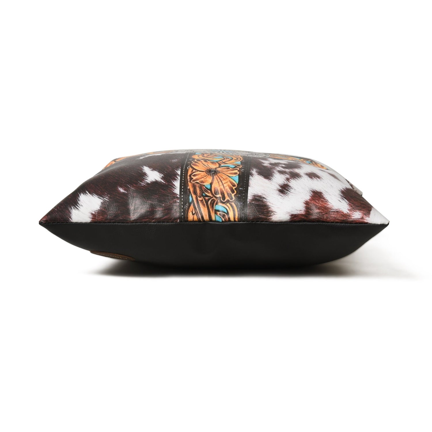 MOUSM Faux Leather Cushion Cover – 18x18 Inches Square Throw Pillowcase, Royal Western Cross and Cowhide Hair-On Print Decorative Cushion for Living Room, Bedroom, Sofa &amp; Boho Gifting