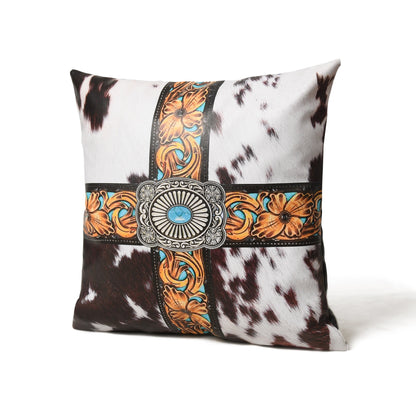 MOUSM Faux Leather Cushion Cover – 18x18 Inches Square Throw Pillowcase, Royal Western Cross and Cowhide Hair-On Print Decorative Cushion for Living Room, Bedroom, Sofa &amp; Boho Gifting