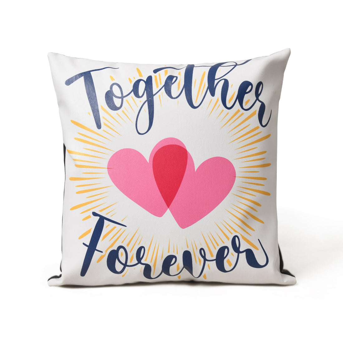 MOUSM Faux Leather Cushion Cover – 18x18 Inches Square Throw Pillowcase, Together Forever Love Vibes Print Romantic Decorative Cushion Cover for Sofa, Couch, Bedroom &amp; Gift For Her