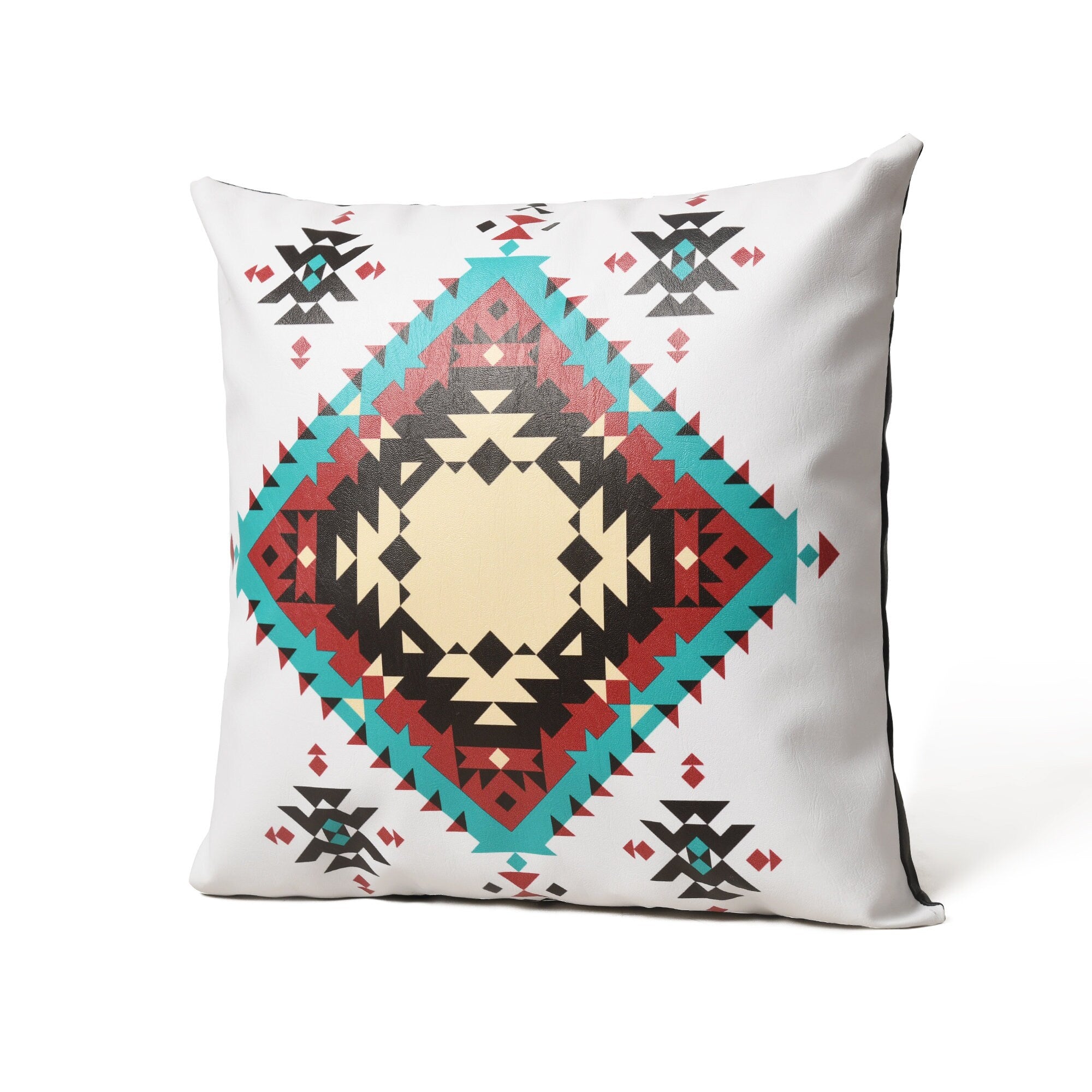MOUSM Faux Leather Pillow Cover – 18x18 Inches Square Throw Pillowcase, Aztec Geometric Rug Print Decorative Ethnic Cushion Cover for Sofa, Couch, Farmhouse Décor &amp; Gifting
