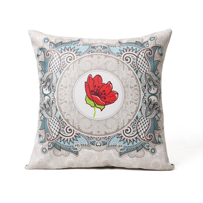 MOUSM Faux Leather Cushion Cover – 18x18 Inches Square Throw Pillowcase, Royal Red Luck Blossom Flower in Centre Print Decorative Pillow Cover for Sofa, Couch, Bed &amp; Festive Gifting