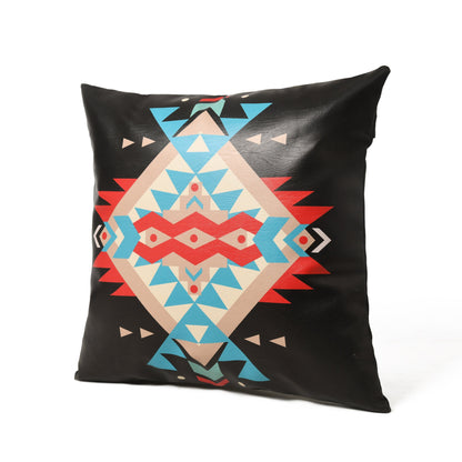 MOUSM Faux Leather Cushion Cover – 18x18 Inches Square Throw Pillowcase, Dark Party Pendleton Rug Design Print Decorative Pillow for Sofa, Couch, Farmhouse &amp; Boho Interiors