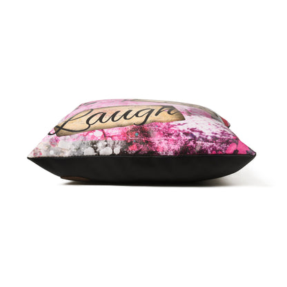 MOUSM Faux Leather Cushion Cover – 18x18 Inches Pink Live Laugh Love Print Square Throw Pillowcase, Decorative Cushion Cover for Wedding, Anniversary, Housewarming &amp; Home Décor Gifting