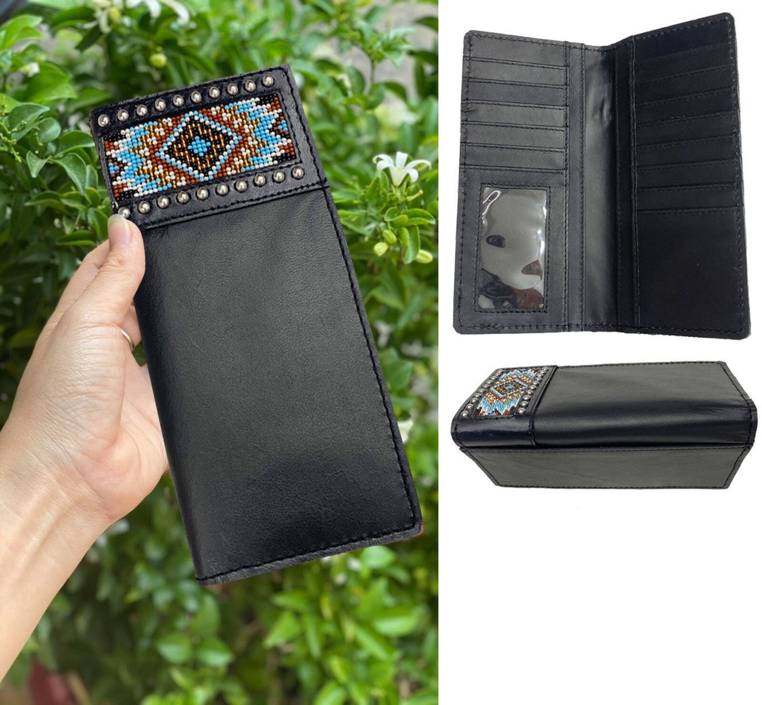 Genuine Western Leather Wallet for Men Long Bifold Rodeo Cowboy Wallet with 8 Credit Card &amp; 2 Cash Slots