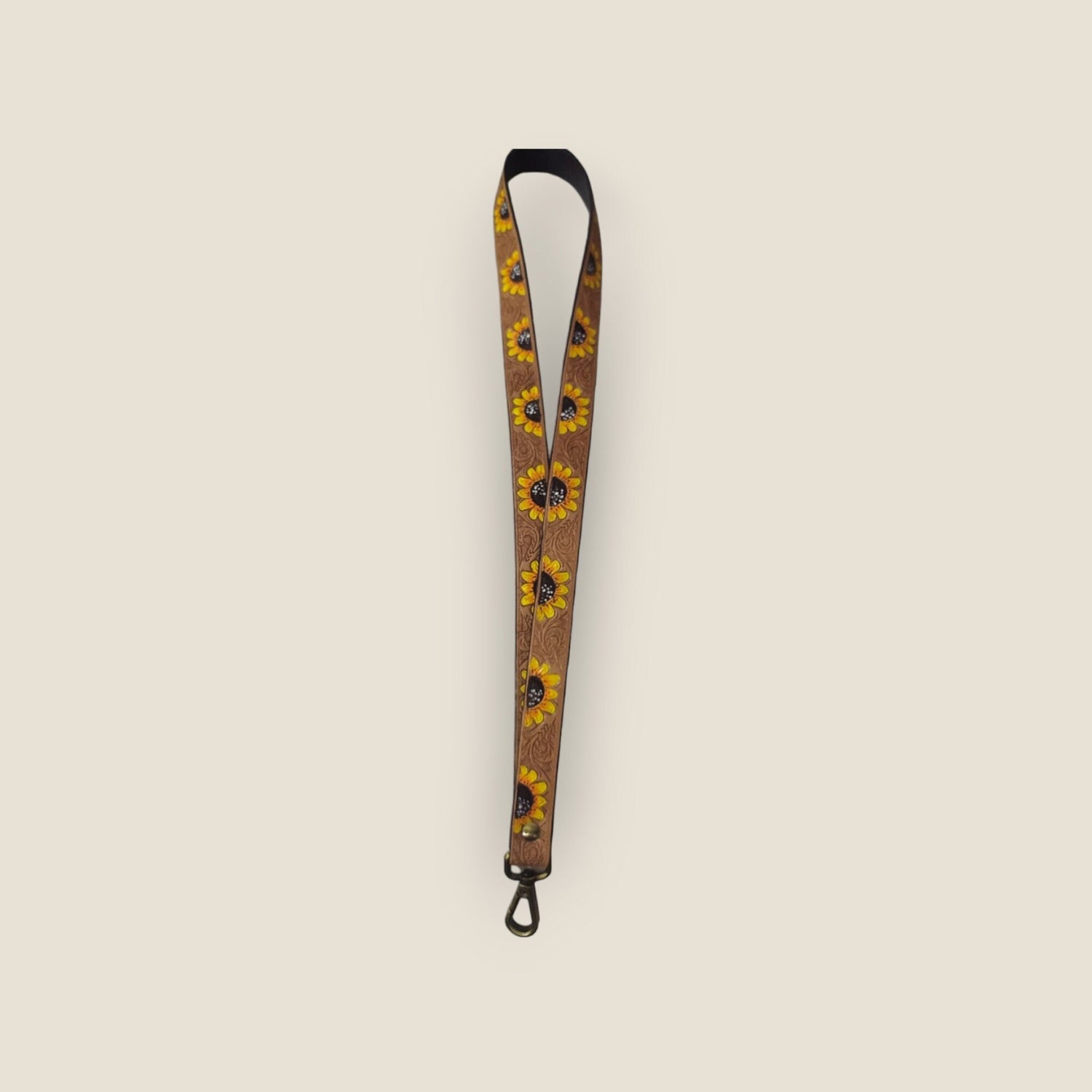 MOUSM Genuine Leather Lanyard, Handmade Neck Lanyards for badge holder, Sunflower Lanyard