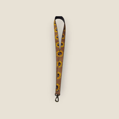 MOUSM Genuine Leather Lanyard, Handmade Neck Lanyards for badge holder, Sunflower Lanyard