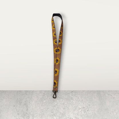 MOUSM Genuine Leather Lanyard, Handmade Neck Lanyards for badge holder, Sunflower Lanyard