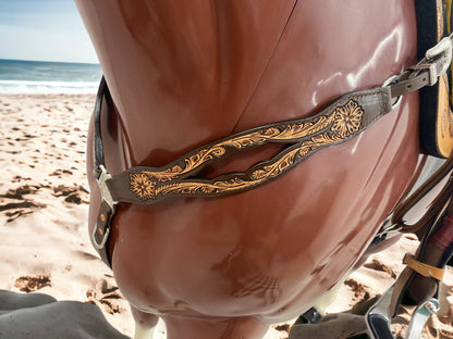 MOUSM Western Headstall &amp; Breast Collar Set – Made from Argentina Cow Leather, Western Horse Tack Set Decorated Hand-Tooled &amp; Hand-Painted Floral Design