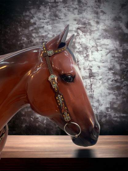 MOUSM Argentina Cow Leather Headstall and Breast Collar Set – Western Horse Tack with Thunderbird Hardware, Grey Alligator &amp; Filigree Carving