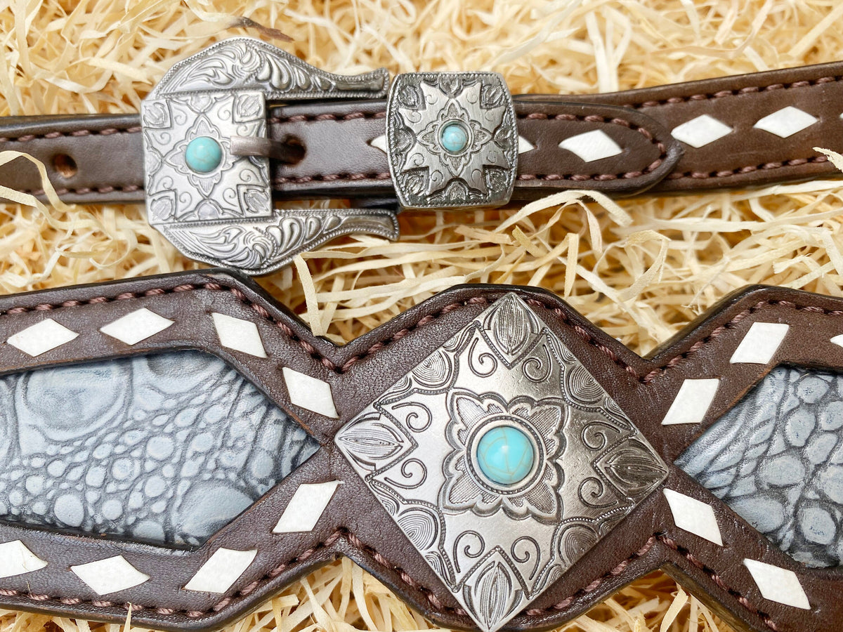 Grey Alligator Headstall &amp; Breast Collar Tack Set