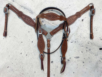 MOUSM Customized Leather Headstall and Breast Collar Set for your horse, Western leather custom headstall with loved Horse or rider name
