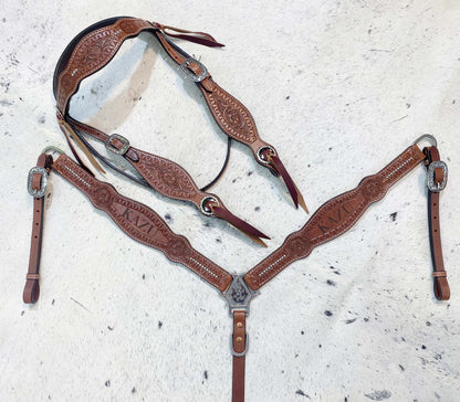MOUSM Customized Leather Headstall and Breast Collar Set for your horse, Western leather custom headstall with loved Horse or rider name
