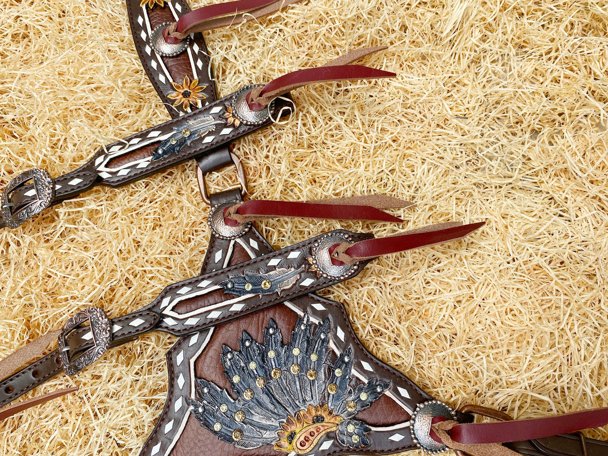 Sunflower Tooling Headstall &amp; Breast Collar Tack Set