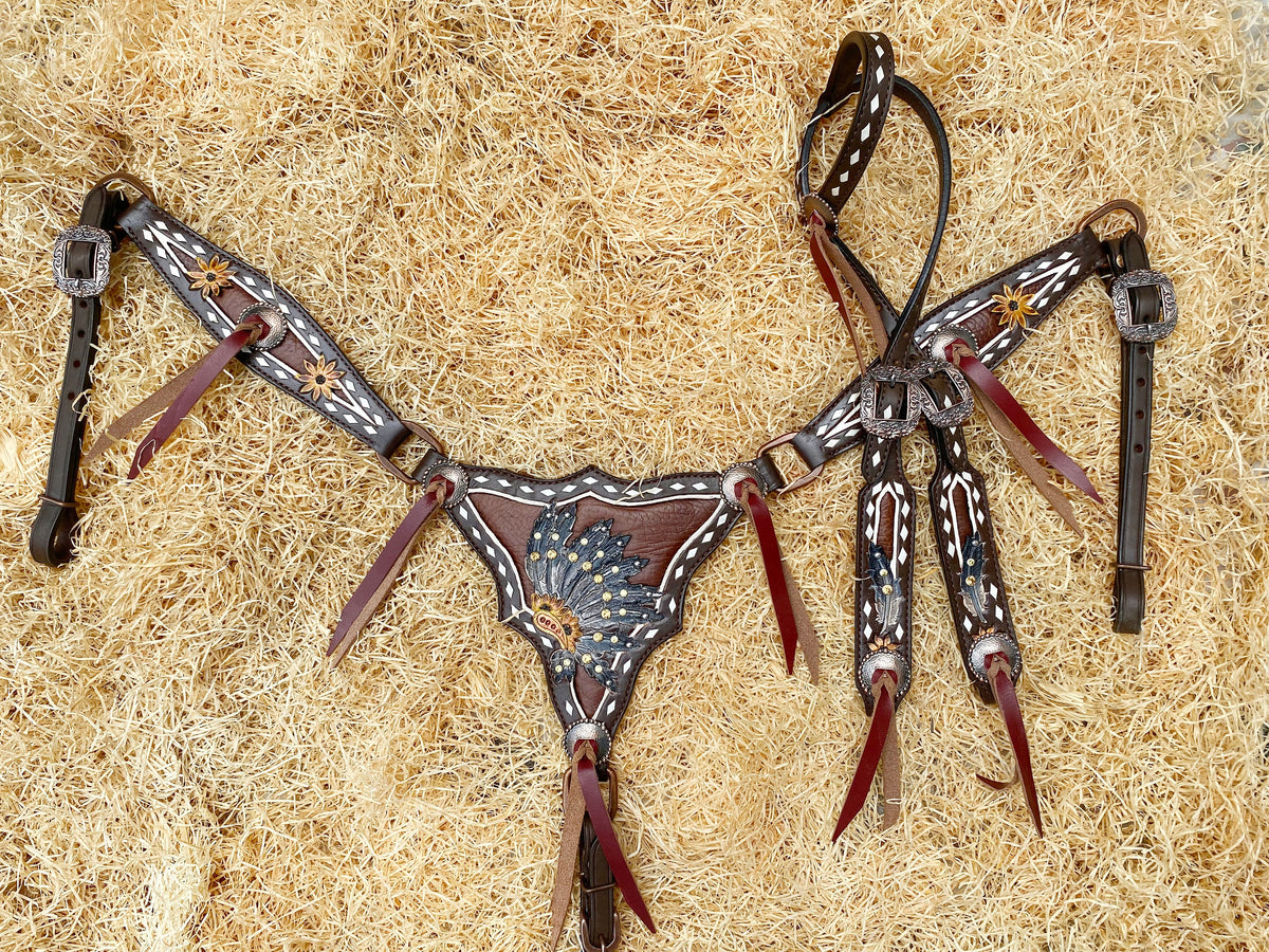 Sunflower Tooling Headstall &amp; Breast Collar Tack Set
