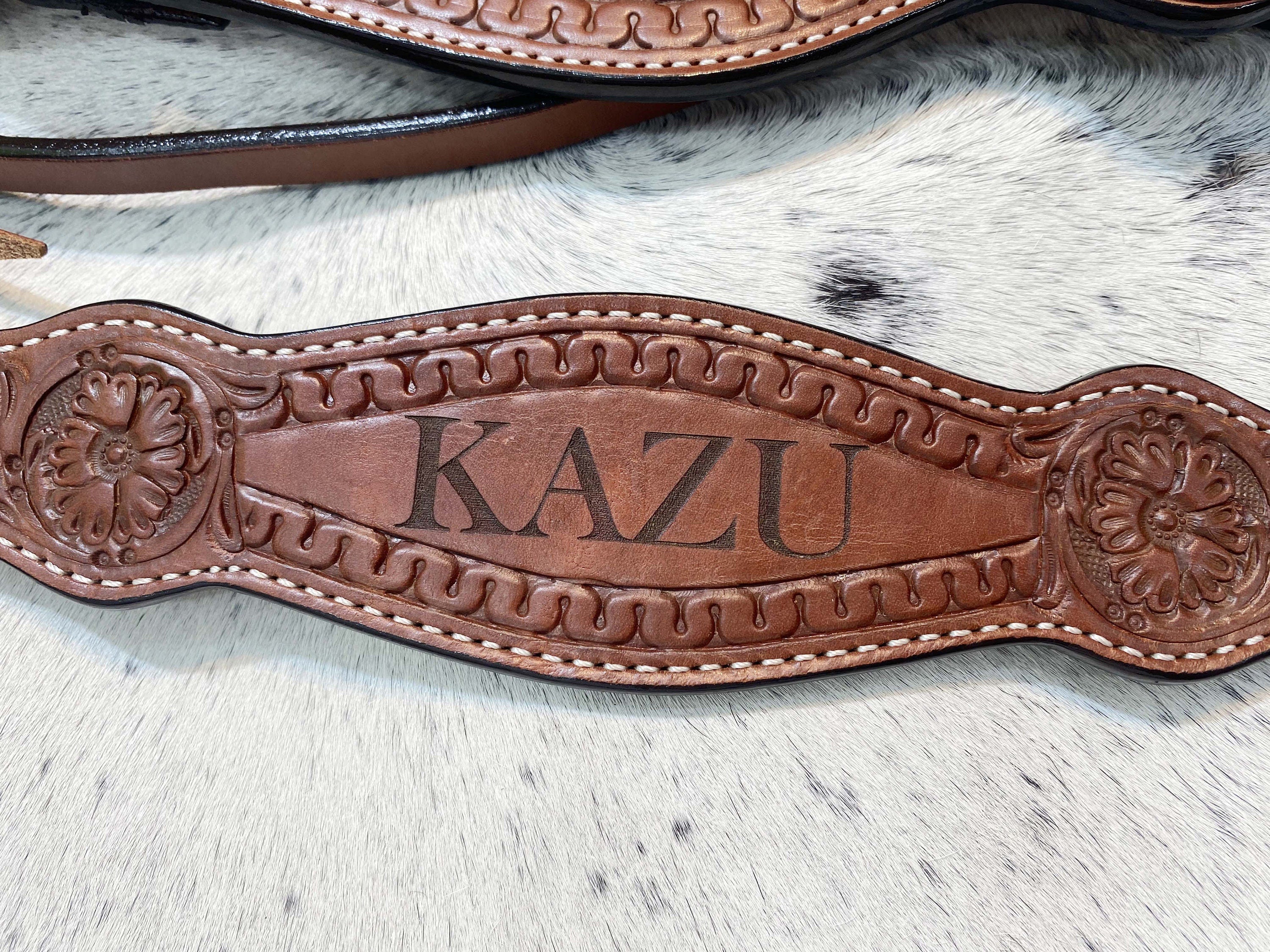 MOUSM Customized Leather Headstall and Breast Collar Set for your horse, Western leather custom headstall with loved Horse or rider name