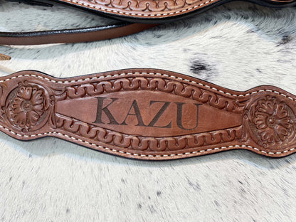 MOUSM Customized Leather Headstall and Breast Collar Set for your horse, Western leather custom headstall with loved Horse or rider name