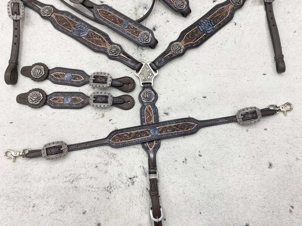 Hand Floral Carved Detailing Western 5 Piece Horse Tack Set