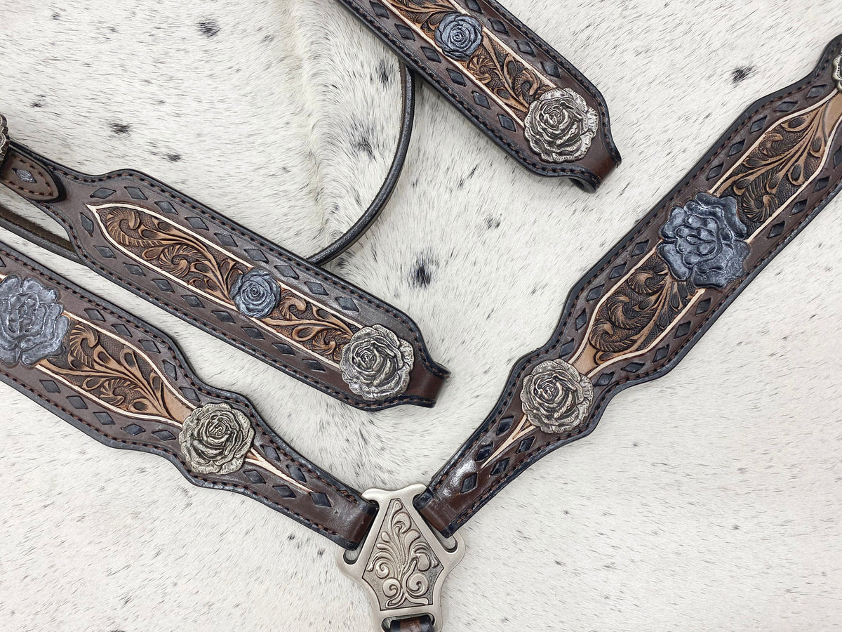 Hand Floral Carved Detailing Western 5 Piece Horse Tack Set