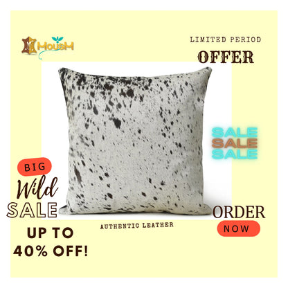 MOUSM Cowhide Pillow Cover 18x18 Inches with Black Spots, 100% real Leather Cushion Cover, Decorative Pillow Cover, Home Decor for your room