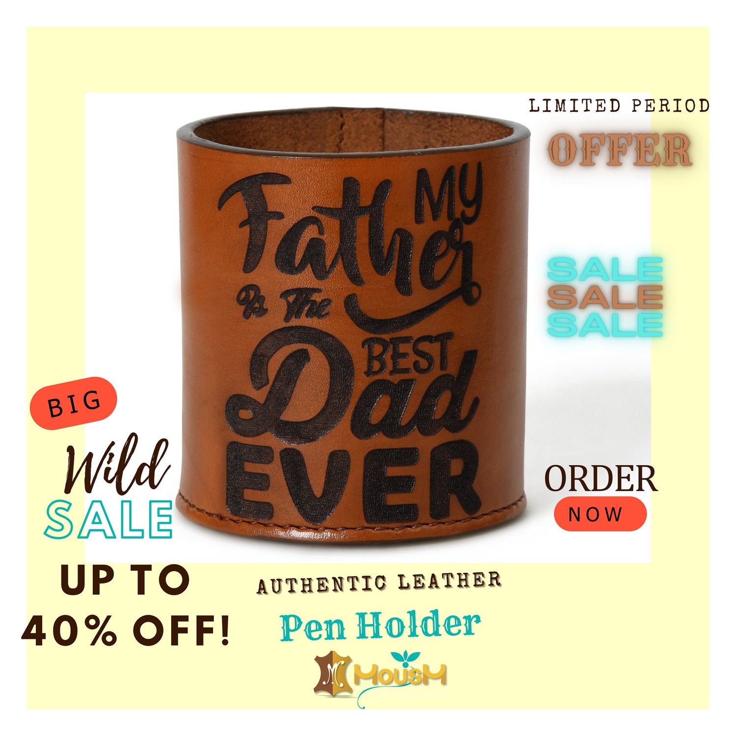 MOUSM Leather Pen Holder, Father&