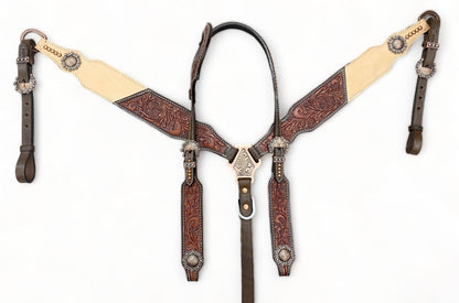 MOUSM Western Bridle and Breast Collar Set - Western Headstall Tack Set Decorated with OAK Fruit Carving Design