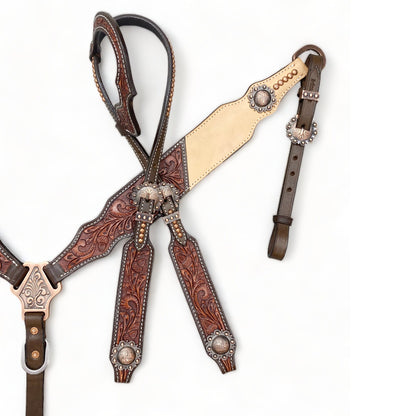 MOUSM Western Bridle and Breast Collar Set - Western Headstall Tack Set Decorated with OAK Fruit Carving Design