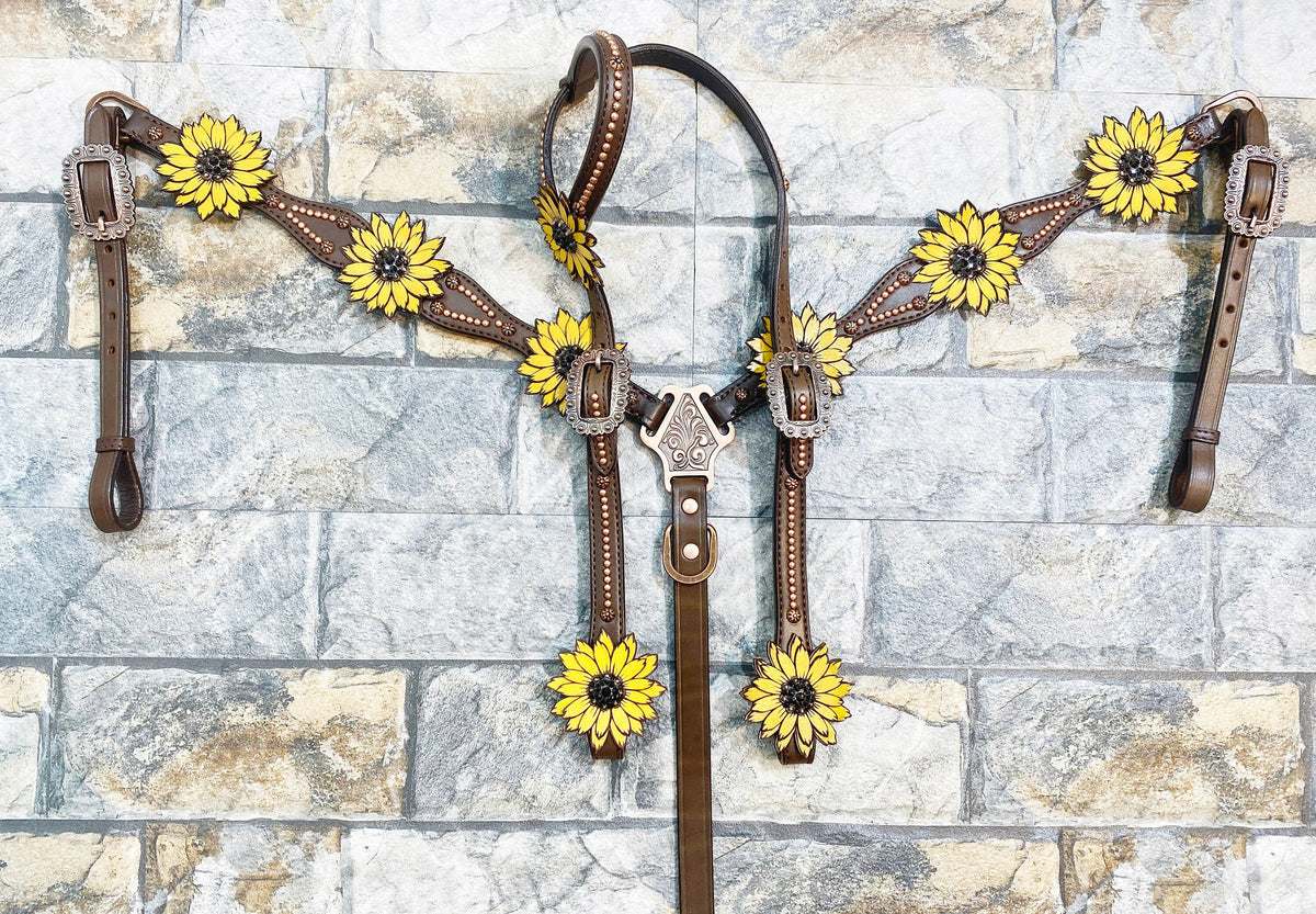 Hand-Painted Laser Cut Sunflower Western Horse Tack Set