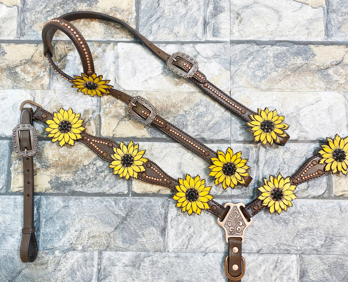 Hand-Painted Laser Cut Sunflower Western Horse Tack Set