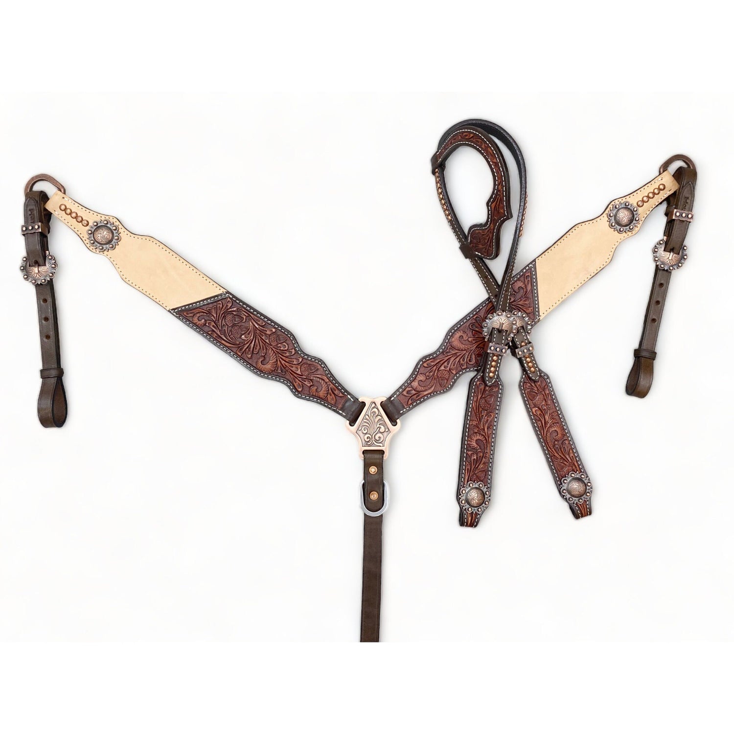 MOUSM Western Bridle and Breast Collar Set - Western Headstall Tack Set Decorated with OAK Fruit Carving Design