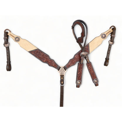 MOUSM Western Bridle and Breast Collar Set - Western Headstall Tack Set Decorated with OAK Fruit Carving Design