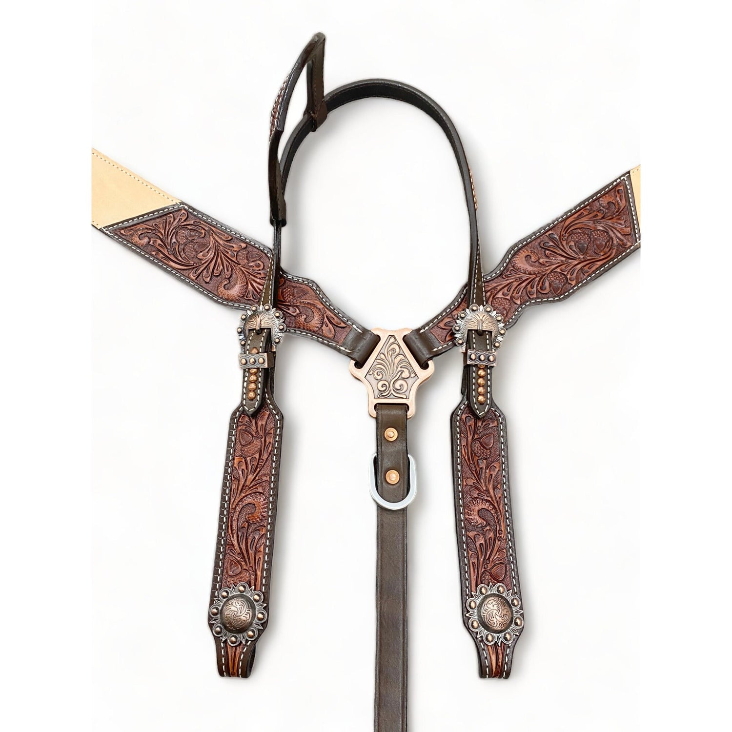 MOUSM Western Bridle and Breast Collar Set - Western Headstall Tack Set Decorated with OAK Fruit Carving Design