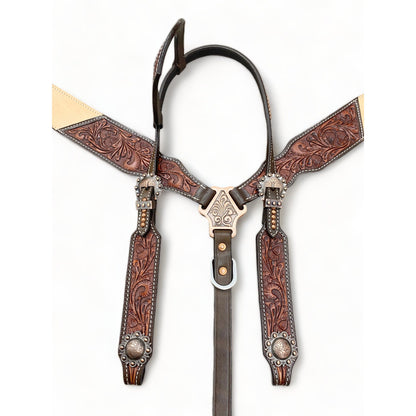 MOUSM Western Bridle and Breast Collar Set - Western Headstall Tack Set Decorated with OAK Fruit Carving Design