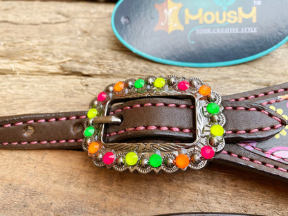 Valentine Day Western Leather Headstall and Breast Collar tack Set for the horse, Western headstall printed celebration inlay,love coaches