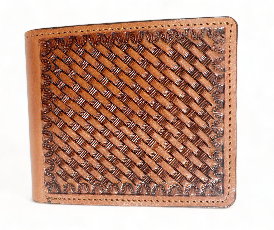 Wallet Western Mens Leather Wallet for Men Argentina cow leather wallet with basket hand-tooled Premium Wallet by MOUSM