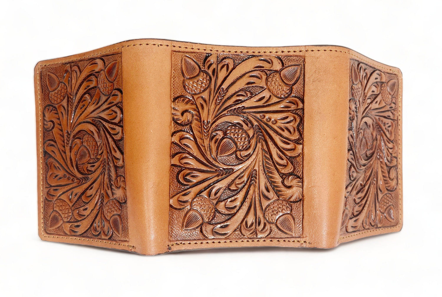 Wallet Western Mens Leather Wallet for Men Argentina cow leather with OAK fruit carving leather wallet by Mousm