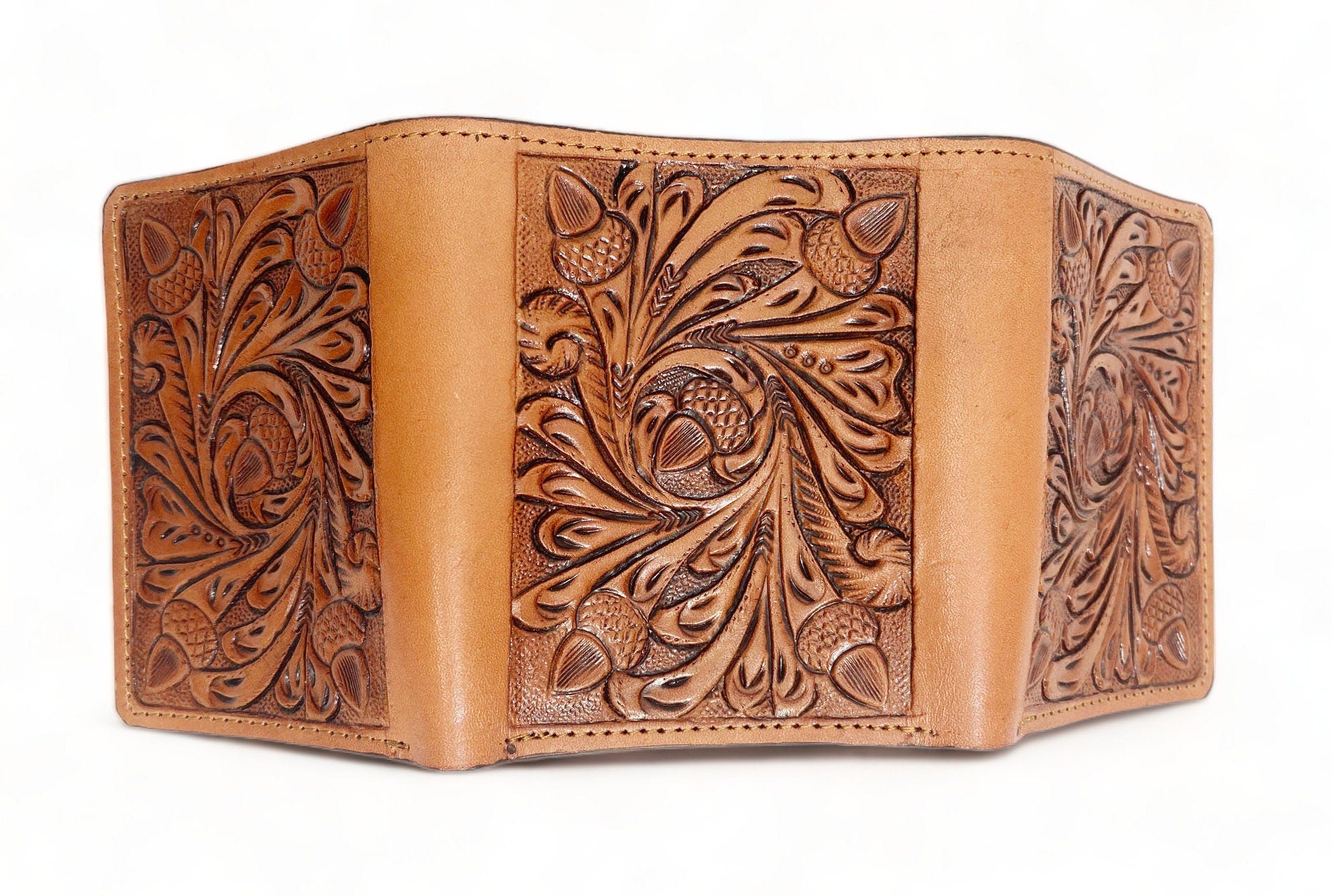 Wallet Western Mens Leather Wallet for Men Argentina cow leather with OAK fruit carving leather wallet by Mousm