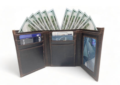 Wallet Western Mens Leather Wallet for Men Argentina cow leather wallet Dark Brown Wax Leather wallet  3 Fold Organiser wallet By MOUSM