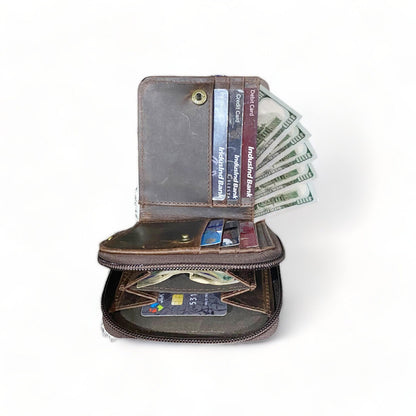 Wallet Western Mens Leather Wallet for Men White Real Cowhide with praying cowboy engraved wallet Full zipper closer Wallet by Mousm