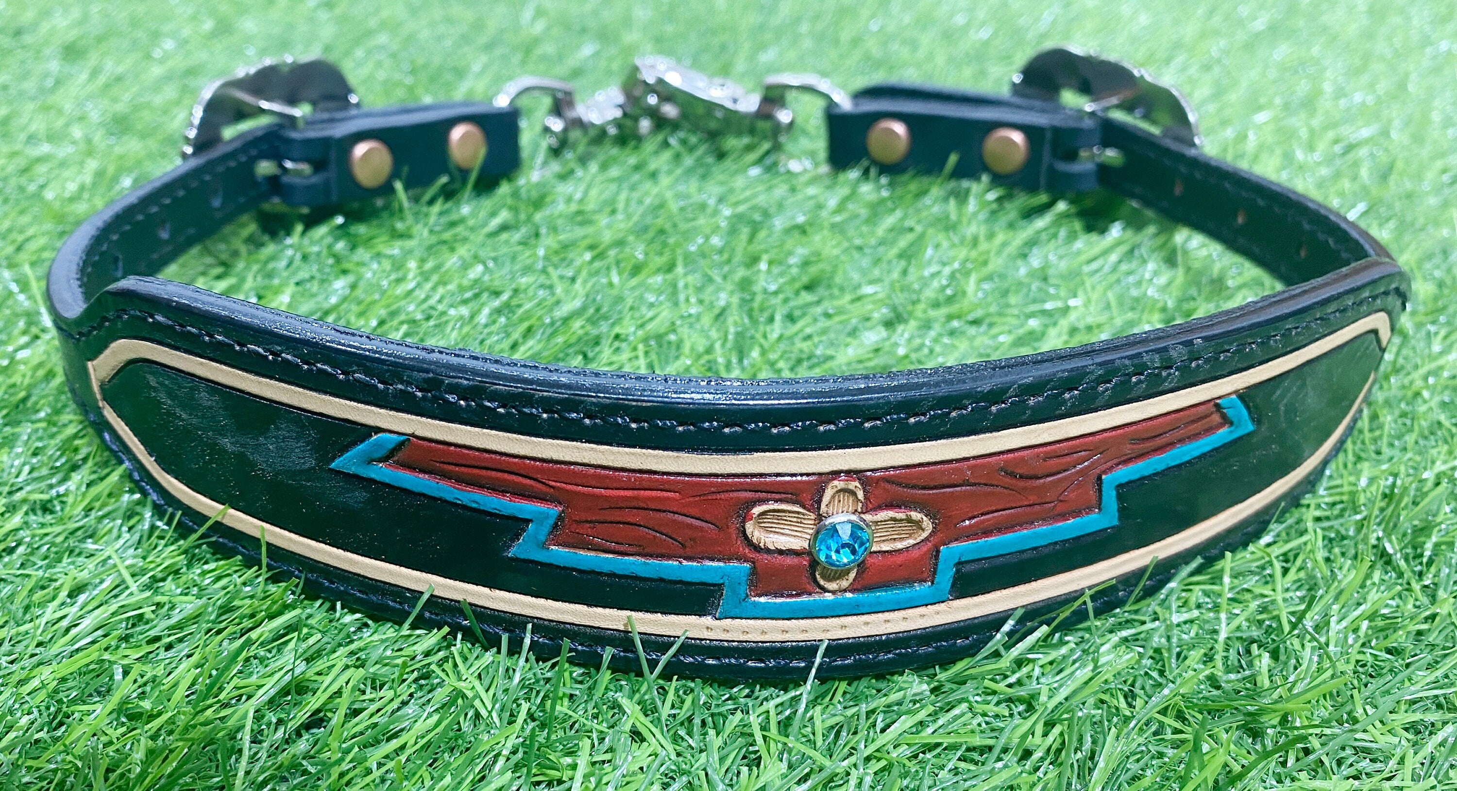 Wither Strap for horse. Leather Wither Strap decorated with flower carving with  turquoise stone breast collar wither straps for horse MOUSM