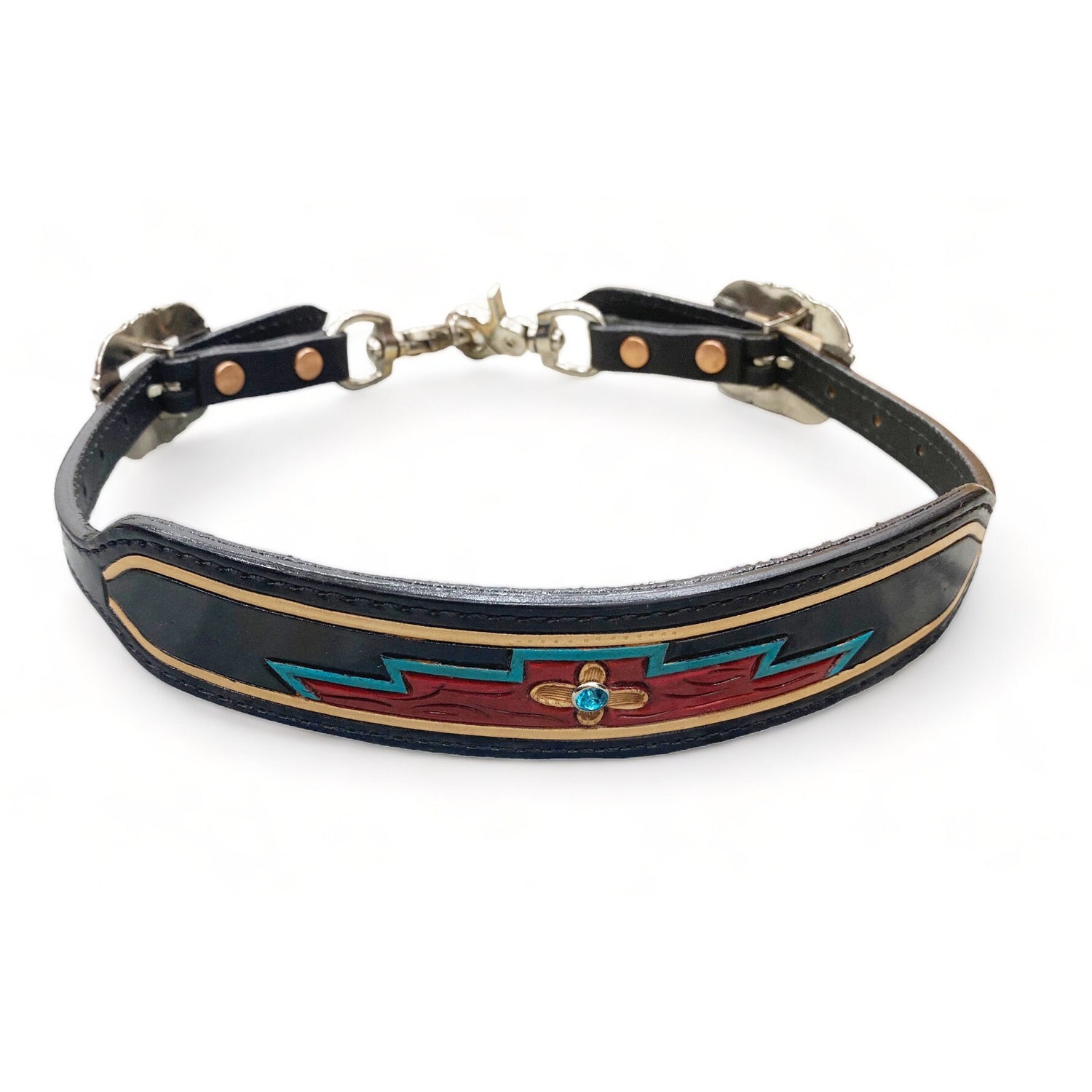 Wither Strap for horse. Leather Wither Strap decorated with flower carving with  turquoise stone breast collar wither straps for horse MOUSM