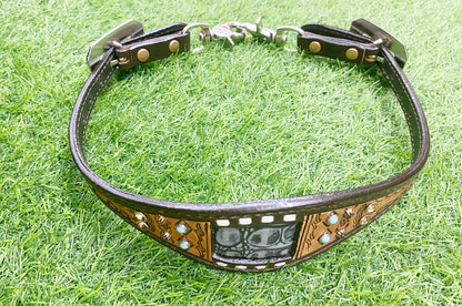 Wither Strap decorated with raw hide breading grey aligator and boner tooled. Wither Strap for horse By MOUSM