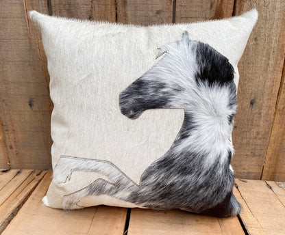Leather pillow cover zippered couch cushion covers Leather engraved pillow cover Standing Horse Cowhide patch Pillow cover 18&quot; x 18&quot; Mousm