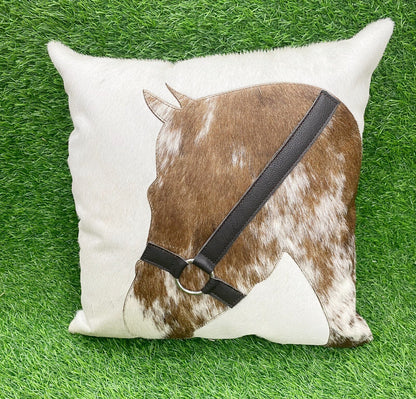 Leather pillow cover 18&quot;X18&quot; engraved horse face with Real leather head. Leather cushion covers sets for Christmas decor by Mousm